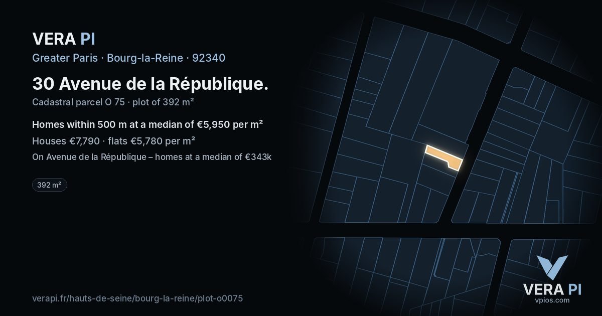 30 Avenue de la République, Bourg-la-Reine at night – the plot lit, the parcels around coloured by the prices near them