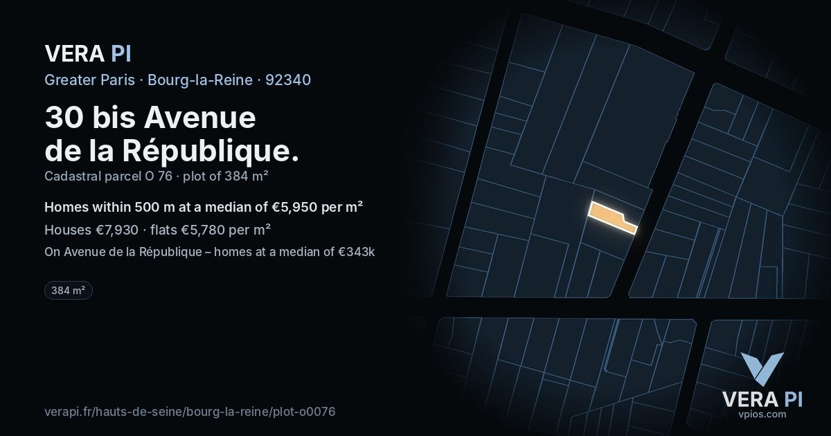 30 bis Avenue de la République, Bourg-la-Reine at night – the plot lit, the parcels around coloured by the prices near them