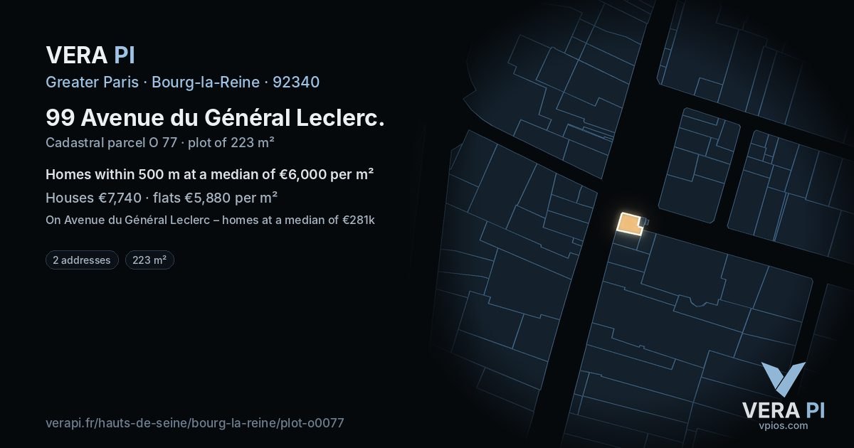 99 Avenue du Général Leclerc, Bourg-la-Reine at night – the plot lit, the parcels around coloured by the prices near them