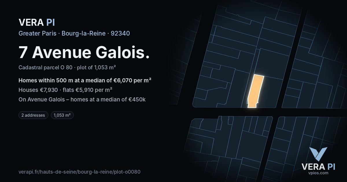 7 Avenue Galois, Bourg-la-Reine at night – the plot lit, the parcels around coloured by the prices near them