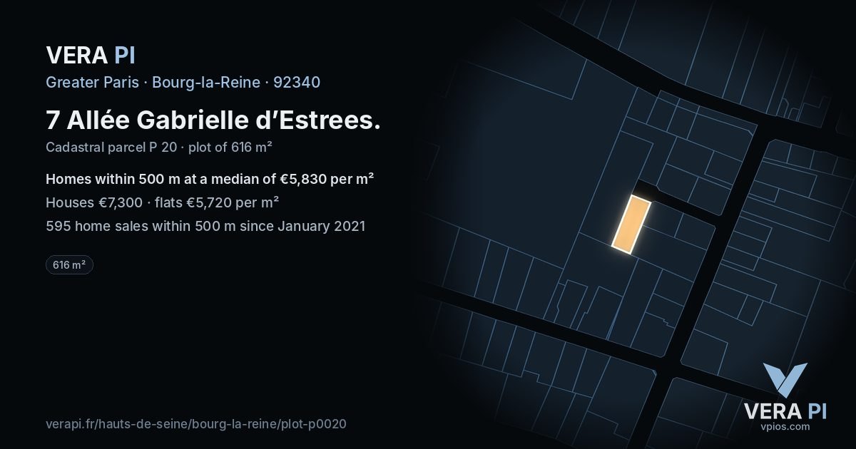 7 Allée Gabrielle d’Estrees, Bourg-la-Reine at night – the plot lit, the parcels around coloured by the prices near them
