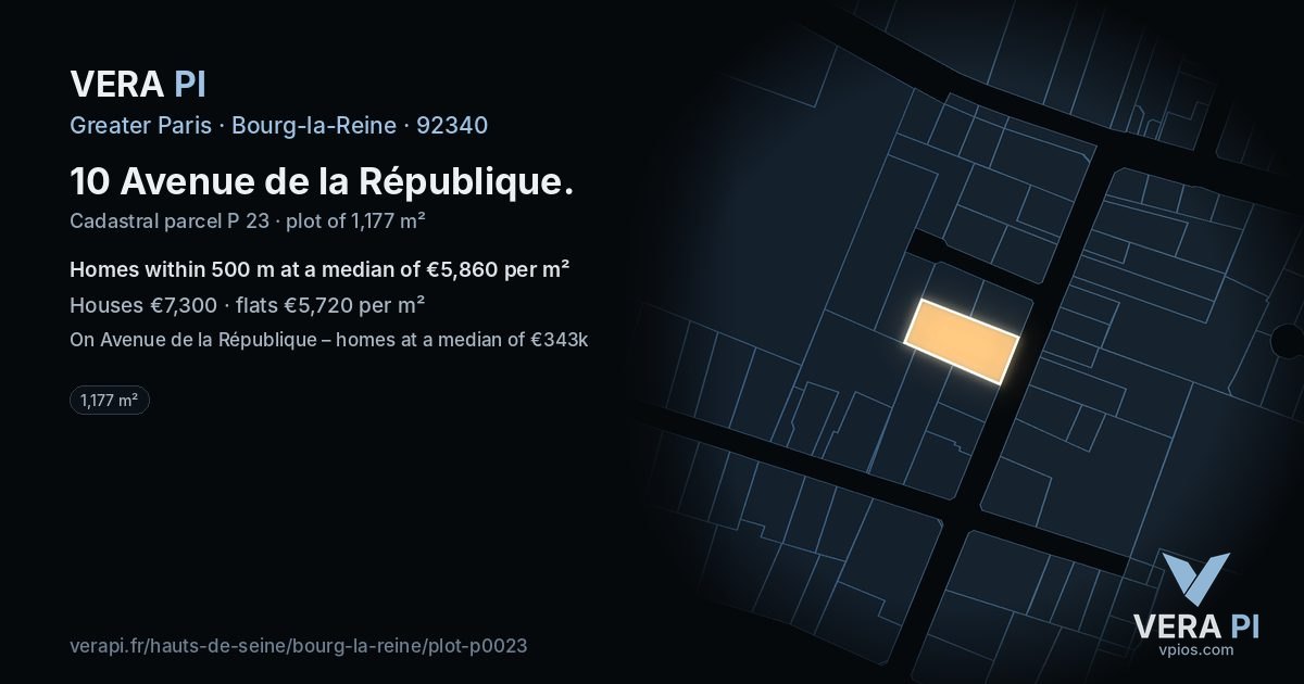 10 Avenue de la République, Bourg-la-Reine at night – the plot lit, the parcels around coloured by the prices near them
