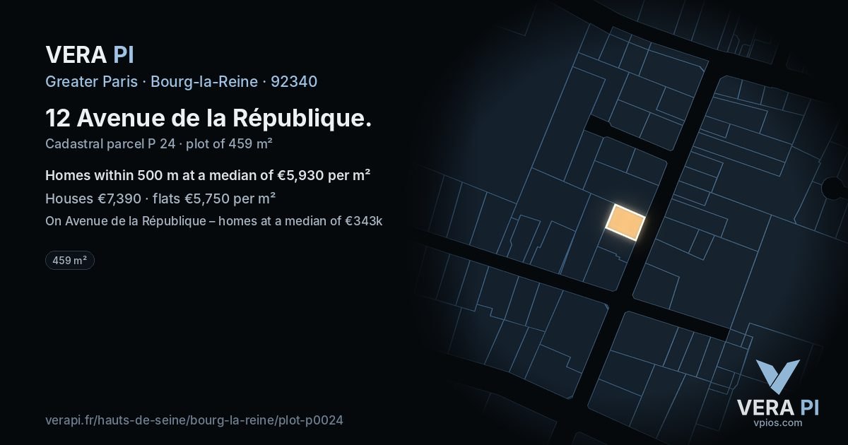 12 Avenue de la République, Bourg-la-Reine at night – the plot lit, the parcels around coloured by the prices near them