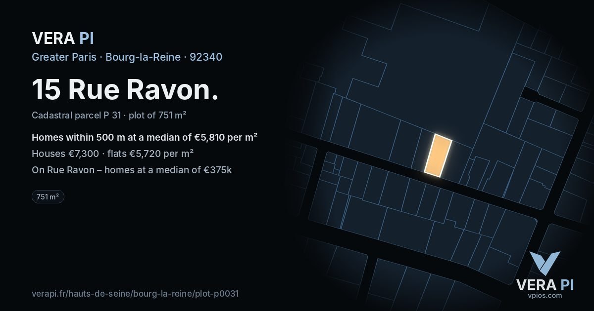 15 Rue Ravon, Bourg-la-Reine at night – the plot lit, the parcels around coloured by the prices near them