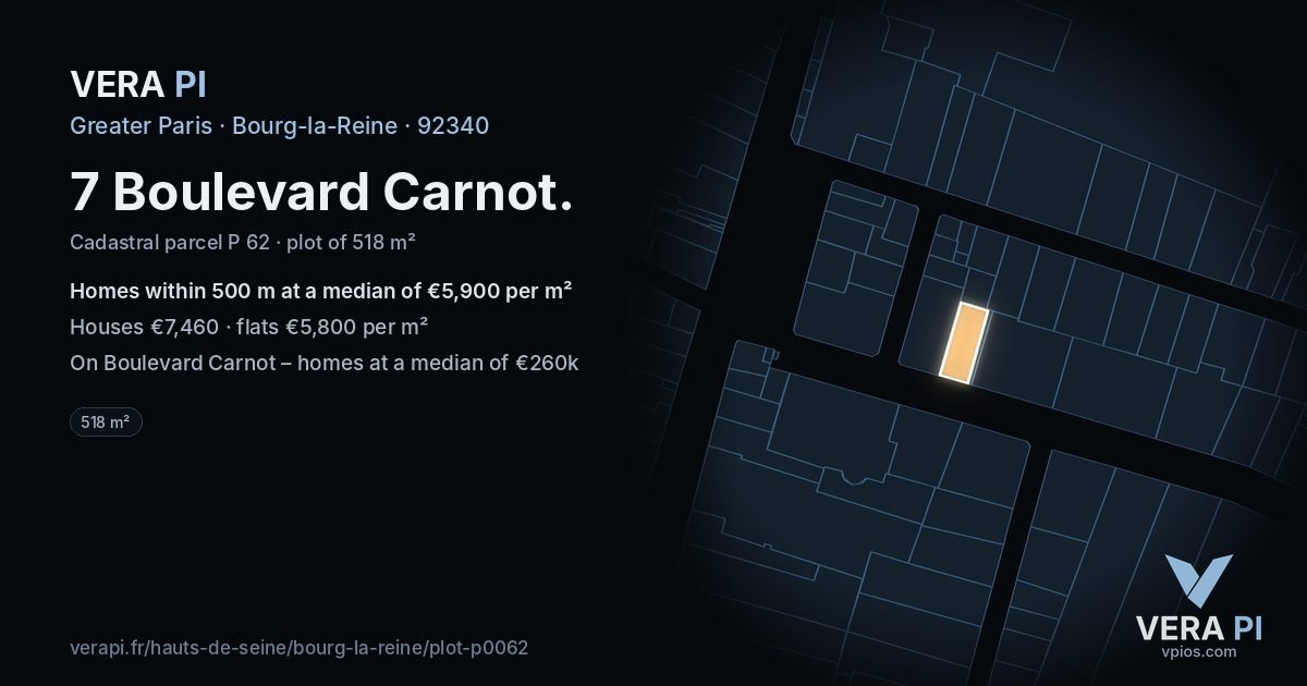 7 Boulevard Carnot, Bourg-la-Reine at night – the plot lit, the parcels around coloured by the prices near them