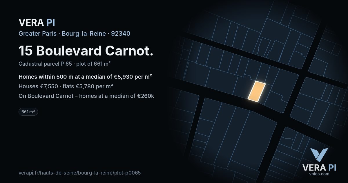 15 Boulevard Carnot, Bourg-la-Reine at night – the plot lit, the parcels around coloured by the prices near them