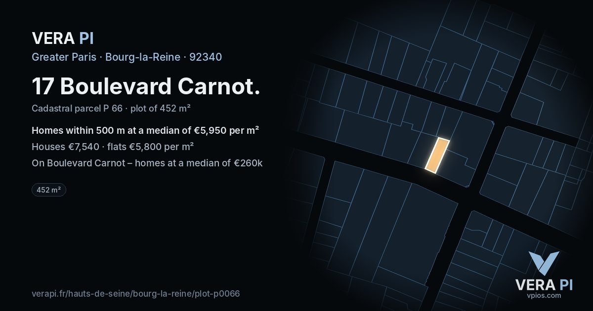17 Boulevard Carnot, Bourg-la-Reine at night – the plot lit, the parcels around coloured by the prices near them