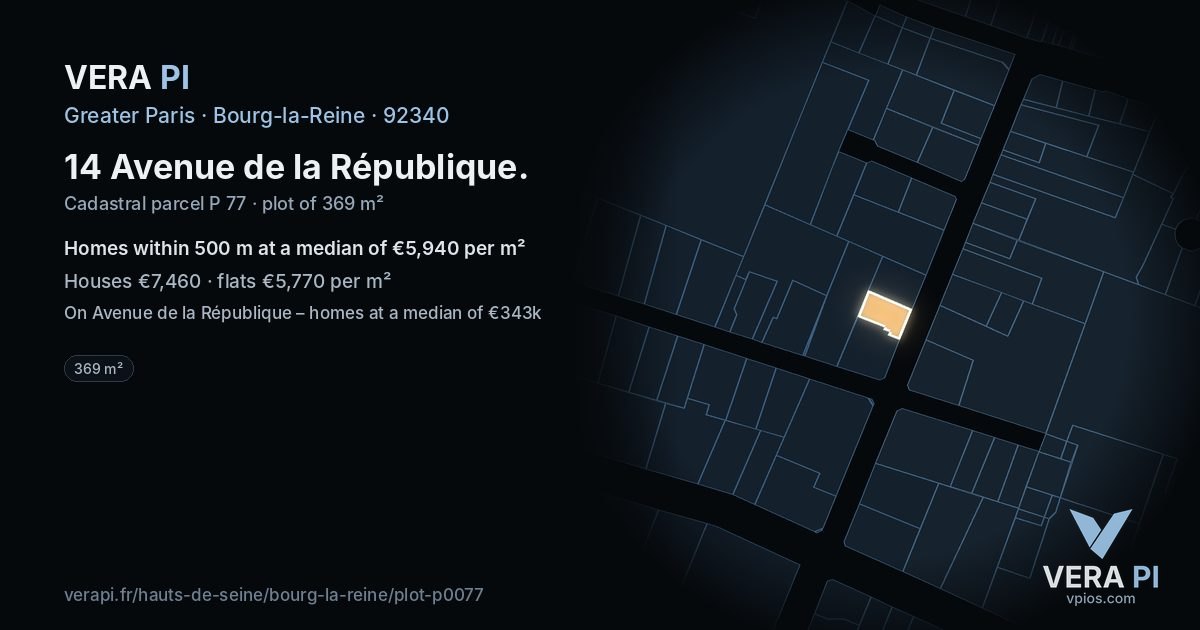 14 Avenue de la République, Bourg-la-Reine at night – the plot lit, the parcels around coloured by the prices near them