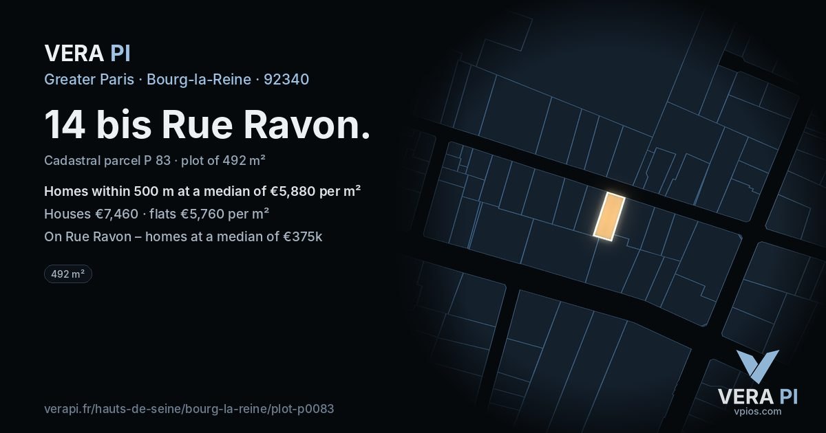 14 bis Rue Ravon, Bourg-la-Reine at night – the plot lit, the parcels around coloured by the prices near them