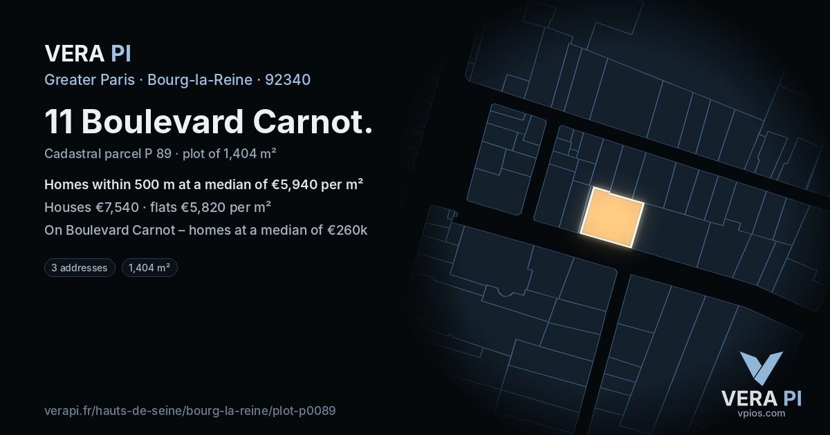 11 Boulevard Carnot, Bourg-la-Reine at night – the plot lit, the parcels around coloured by the prices near them