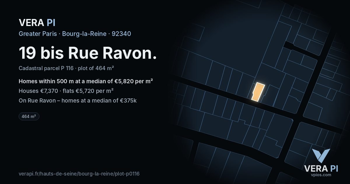 19 bis Rue Ravon, Bourg-la-Reine at night – the plot lit, the parcels around coloured by the prices near them