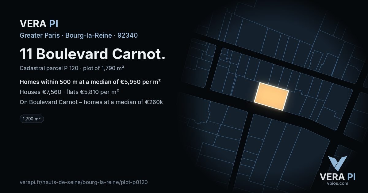 11 Boulevard Carnot, Bourg-la-Reine at night – the plot lit, the parcels around coloured by the prices near them