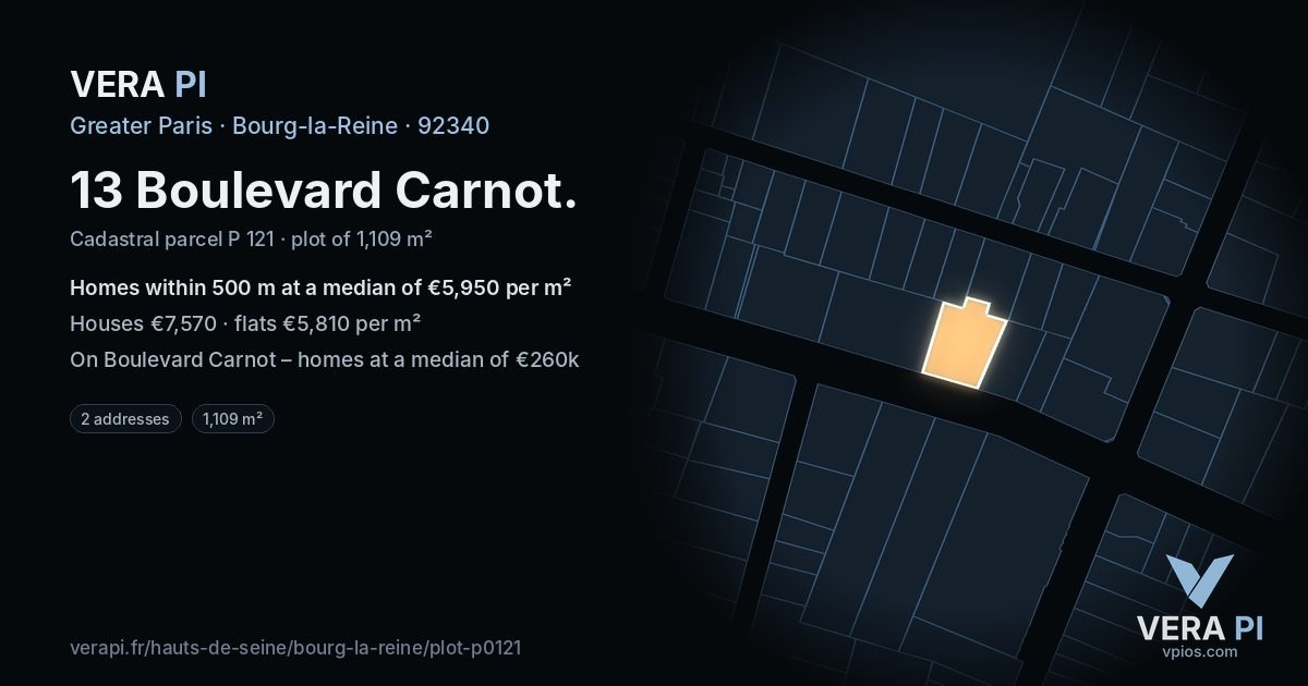 13 Boulevard Carnot, Bourg-la-Reine at night – the plot lit, the parcels around coloured by the prices near them