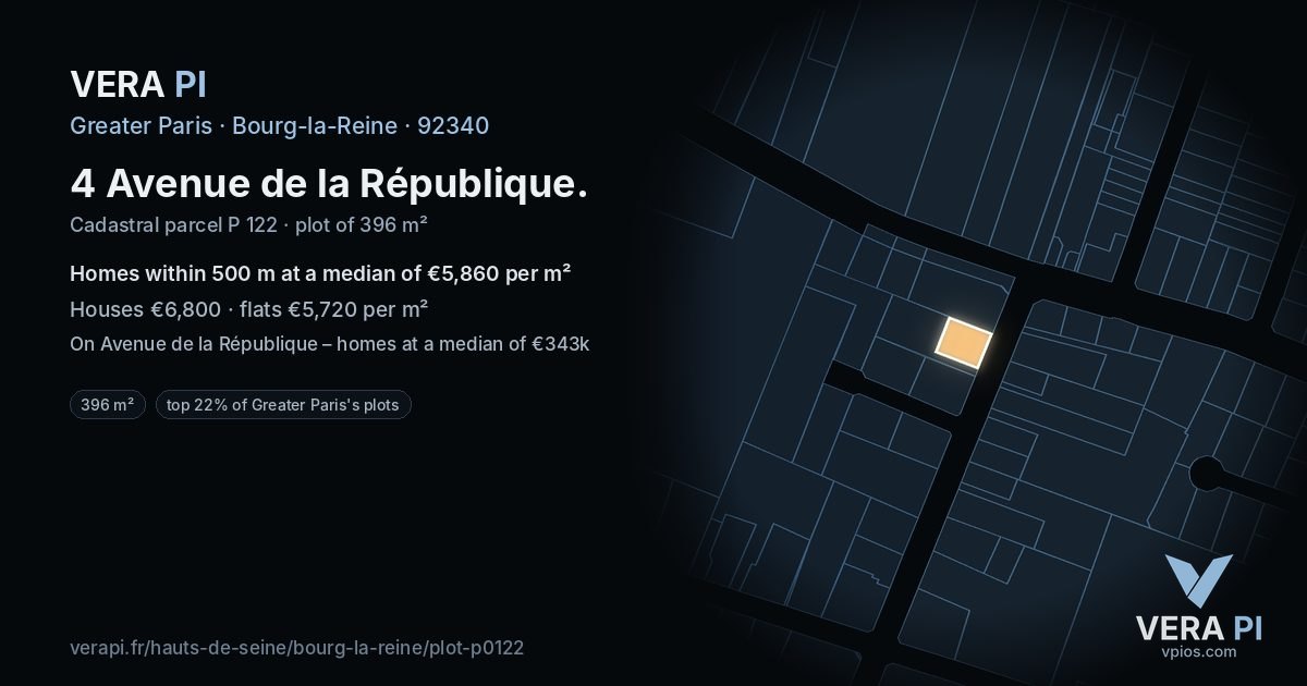 4 Avenue de la République, Bourg-la-Reine at night – the plot lit, the parcels around coloured by the prices near them