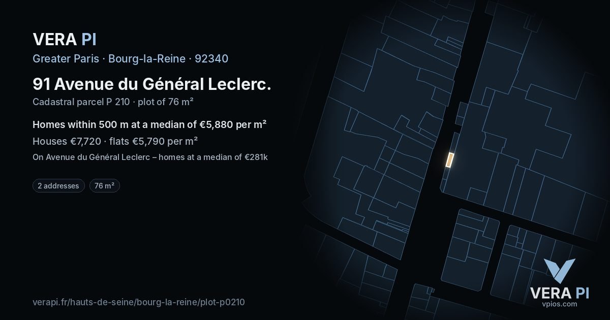 91 Avenue du Général Leclerc, Bourg-la-Reine at night – the plot lit, the parcels around coloured by the prices near them