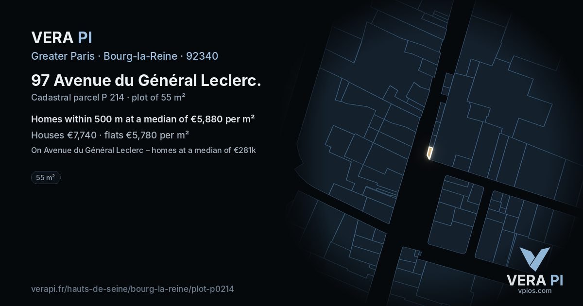 97 Avenue du Général Leclerc, Bourg-la-Reine at night – the plot lit, the parcels around coloured by the prices near them