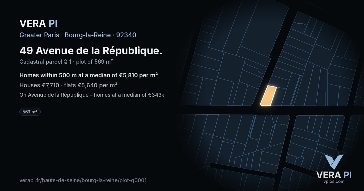 49 Avenue de la République, Bourg-la-Reine at night – the plot lit, the parcels around coloured by the prices near them