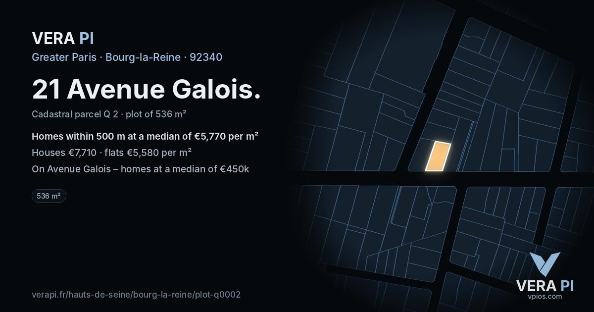 21 Avenue Galois, Bourg-la-Reine at night – the plot lit, the parcels around coloured by the prices near them