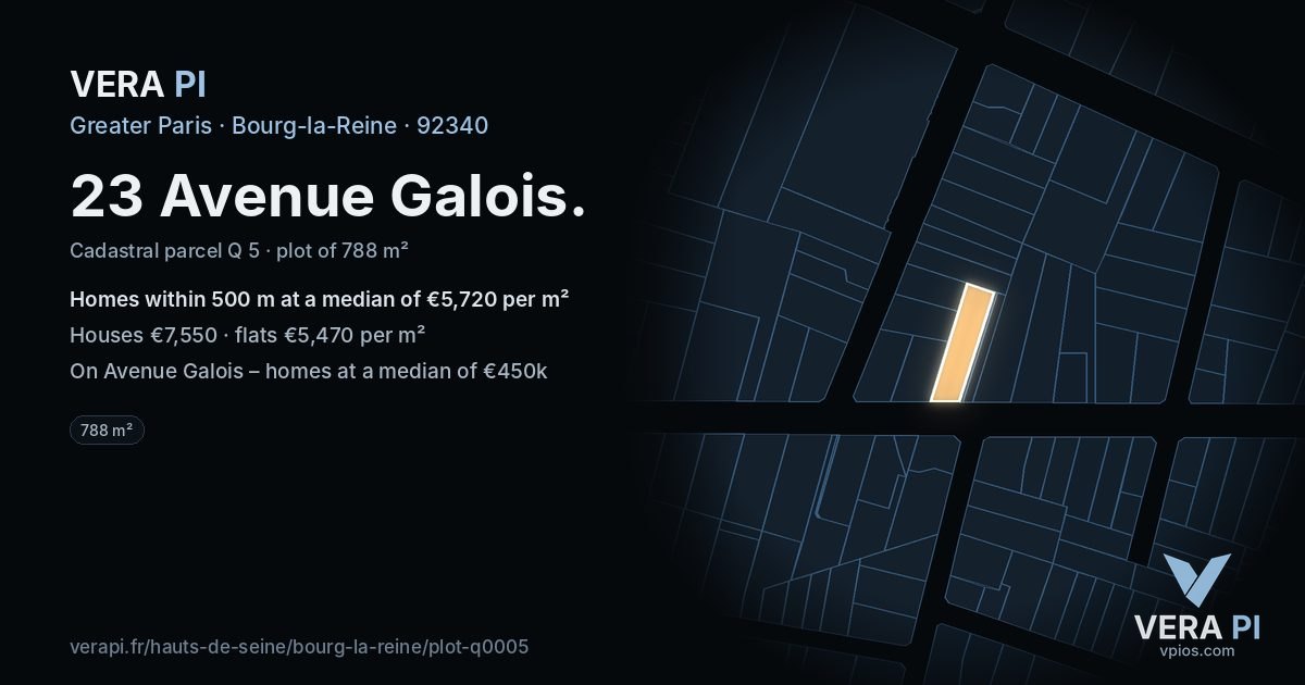 23 Avenue Galois, Bourg-la-Reine at night – the plot lit, the parcels around coloured by the prices near them
