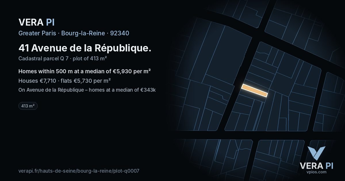 41 Avenue de la République, Bourg-la-Reine at night – the plot lit, the parcels around coloured by the prices near them
