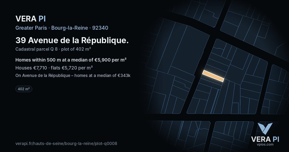 39 Avenue de la République, Bourg-la-Reine at night – the plot lit, the parcels around coloured by the prices near them