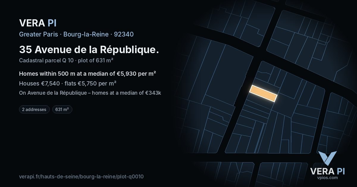 35 Avenue de la République, Bourg-la-Reine at night – the plot lit, the parcels around coloured by the prices near them