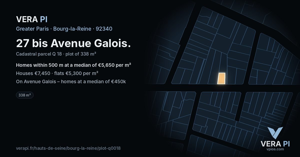 27 bis Avenue Galois, Bourg-la-Reine at night – the plot lit, the parcels around coloured by the prices near them