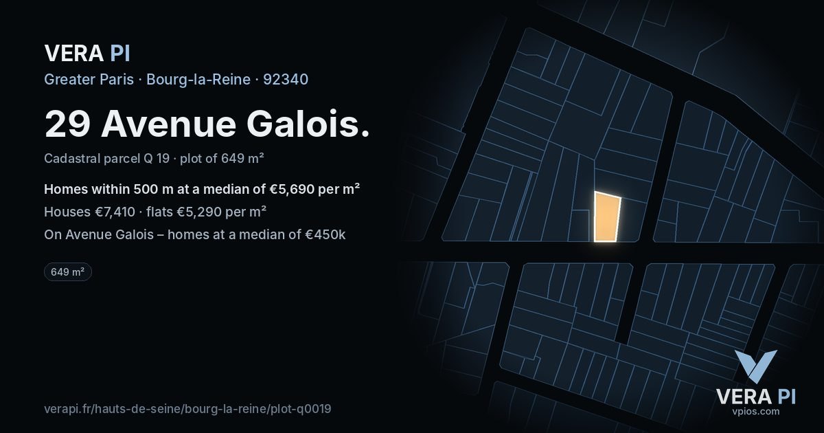 29 Avenue Galois, Bourg-la-Reine at night – the plot lit, the parcels around coloured by the prices near them