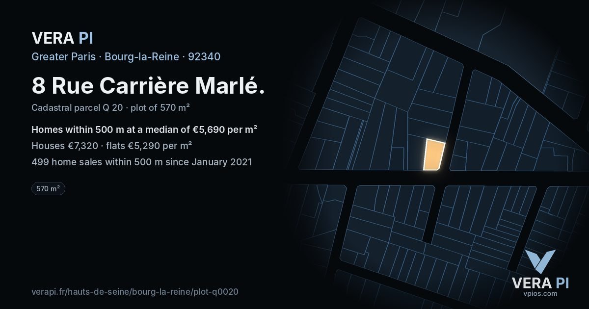 8 Rue Carrière Marlé, Bourg-la-Reine at night – the plot lit, the parcels around coloured by the prices near them