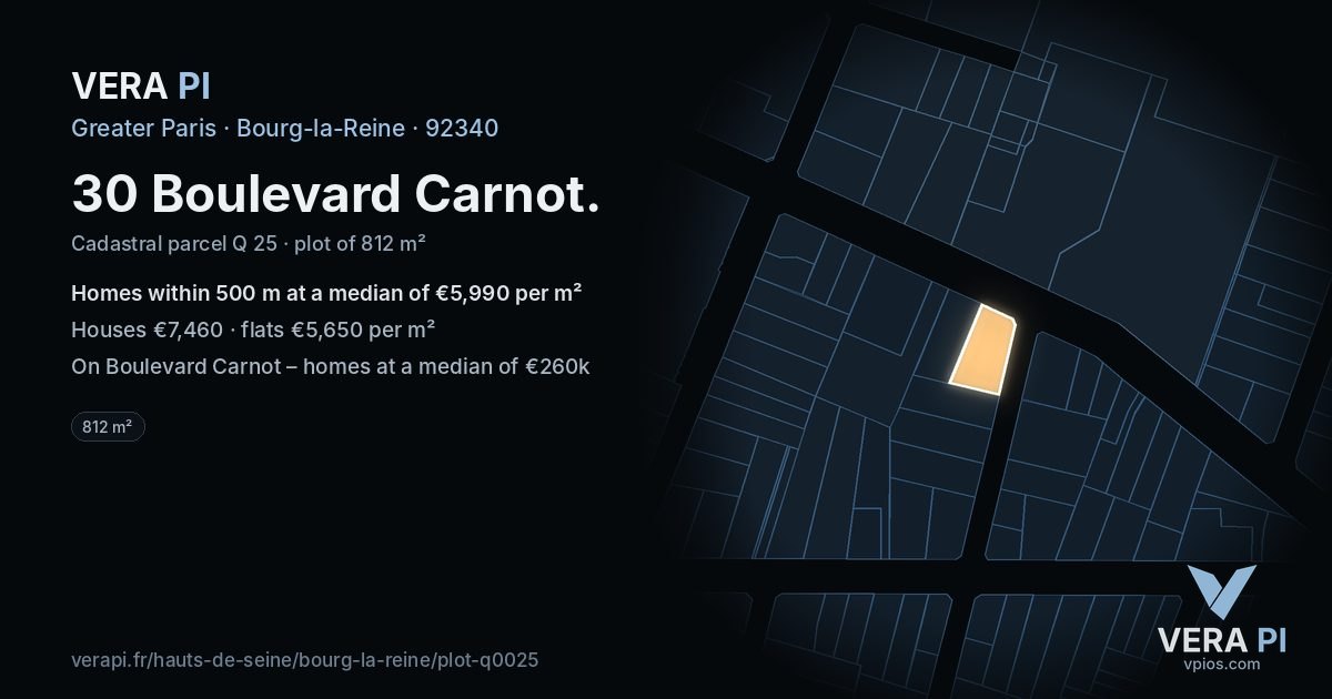 30 Boulevard Carnot, Bourg-la-Reine at night – the plot lit, the parcels around coloured by the prices near them
