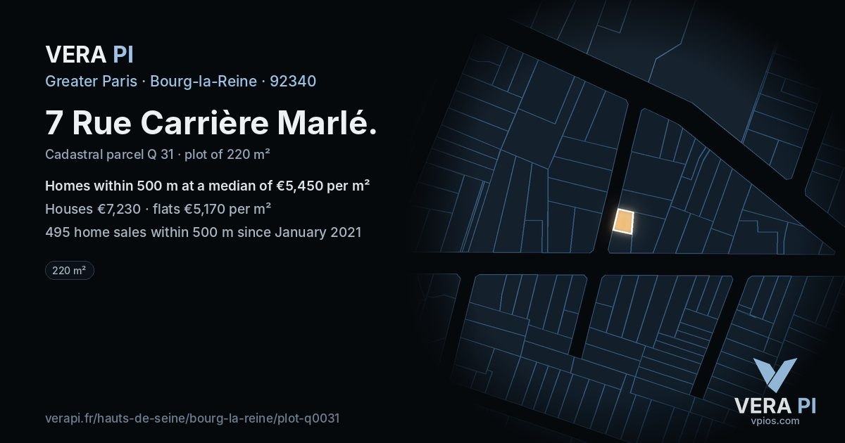 7 Rue Carrière Marlé, Bourg-la-Reine at night – the plot lit, the parcels around coloured by the prices near them