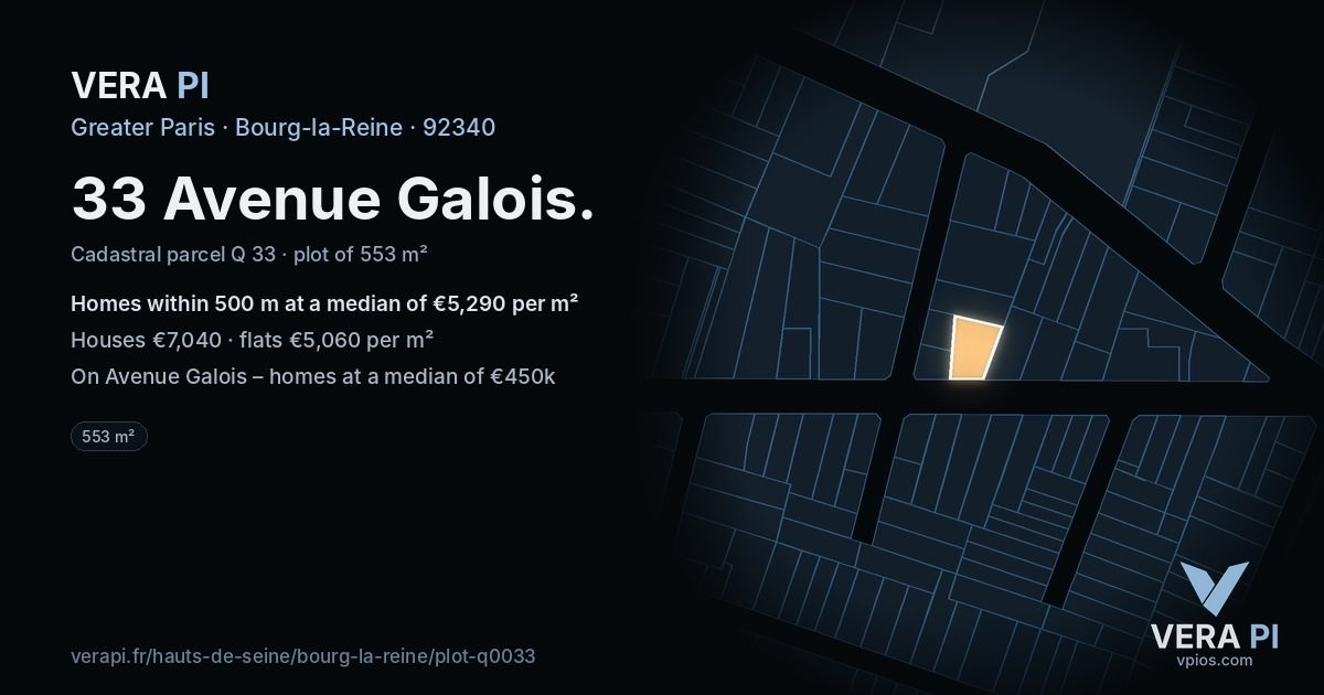 33 Avenue Galois, Bourg-la-Reine at night – the plot lit, the parcels around coloured by the prices near them