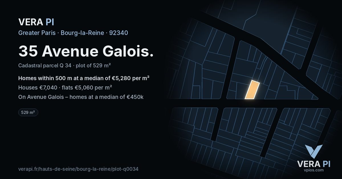 35 Avenue Galois, Bourg-la-Reine at night – the plot lit, the parcels around coloured by the prices near them