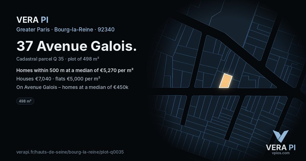 37 Avenue Galois, Bourg-la-Reine at night – the plot lit, the parcels around coloured by the prices near them