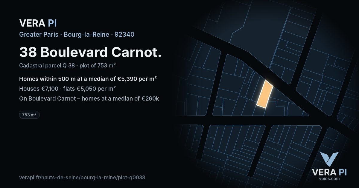 38 Boulevard Carnot, Bourg-la-Reine at night – the plot lit, the parcels around coloured by the prices near them
