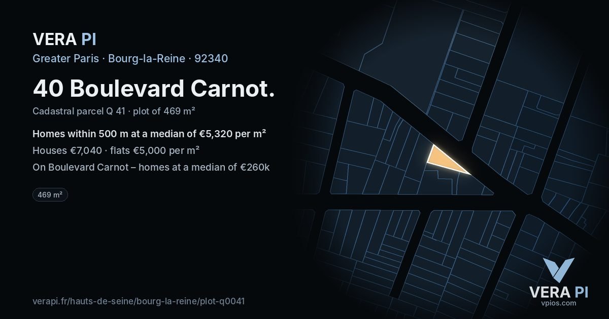 40 Boulevard Carnot, Bourg-la-Reine at night – the plot lit, the parcels around coloured by the prices near them