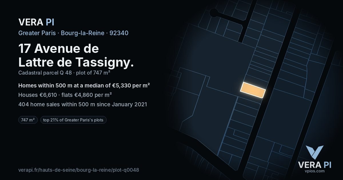 17 Avenue de Lattre de Tassigny, Bourg-la-Reine at night – the plot lit, the parcels around coloured by the prices near them