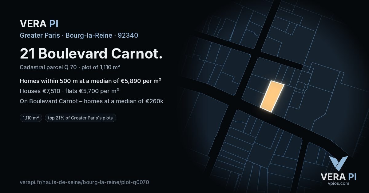 21 Boulevard Carnot, Bourg-la-Reine at night – the plot lit, the parcels around coloured by the prices near them