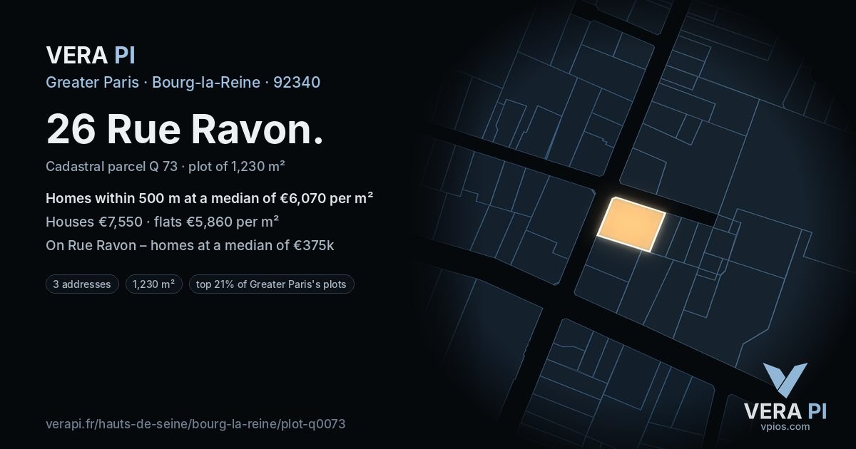 26 Rue Ravon, Bourg-la-Reine at night – the plot lit, the parcels around coloured by the prices near them