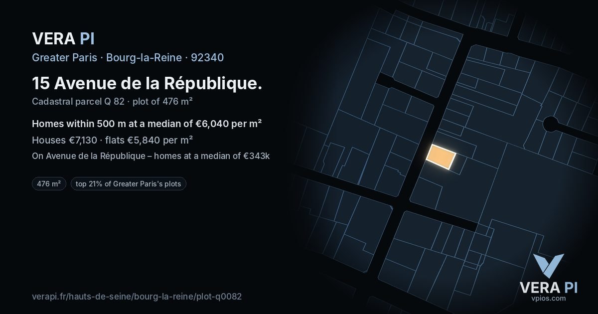 15 Avenue de la République, Bourg-la-Reine at night – the plot lit, the parcels around coloured by the prices near them