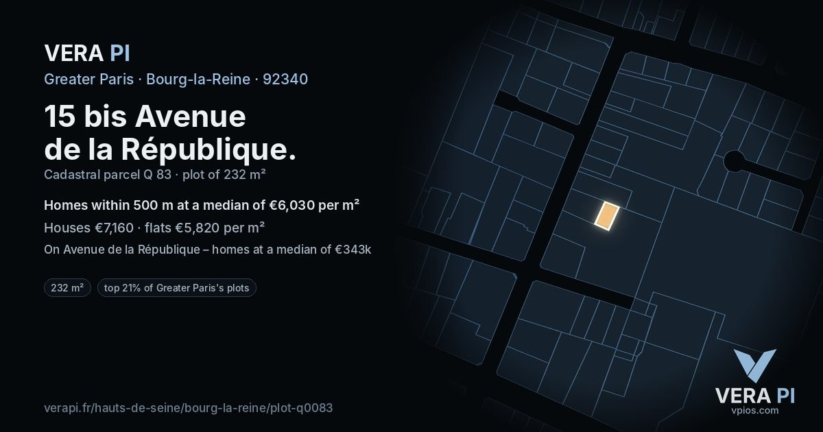 15 bis Avenue de la République, Bourg-la-Reine at night – the plot lit, the parcels around coloured by the prices near them