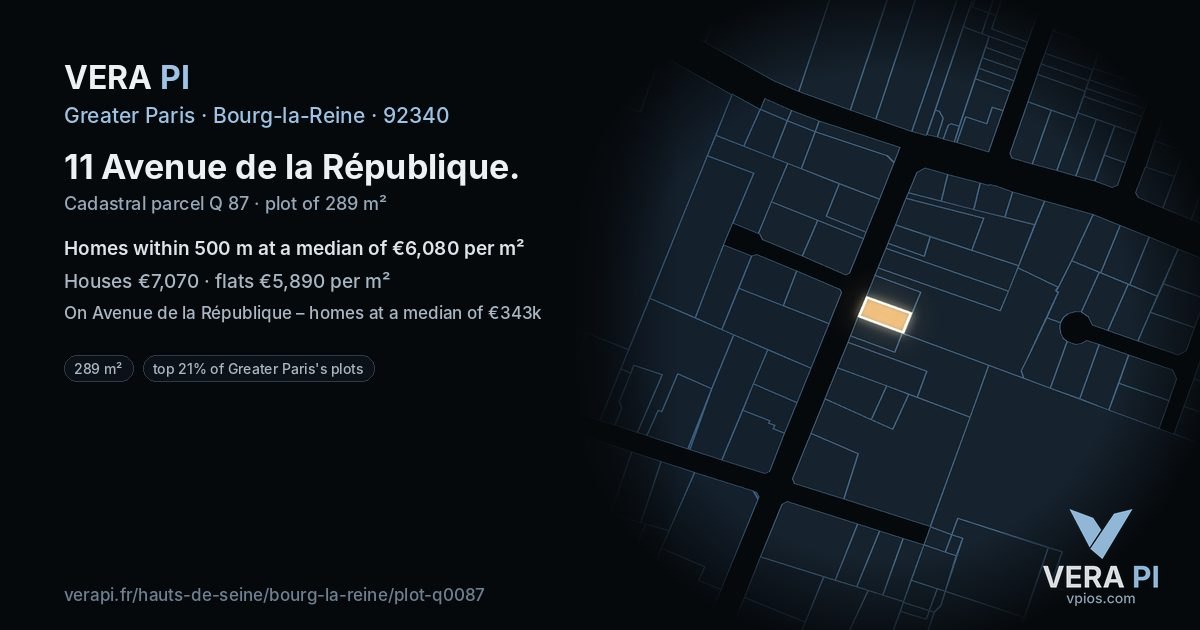 11 Avenue de la République, Bourg-la-Reine at night – the plot lit, the parcels around coloured by the prices near them