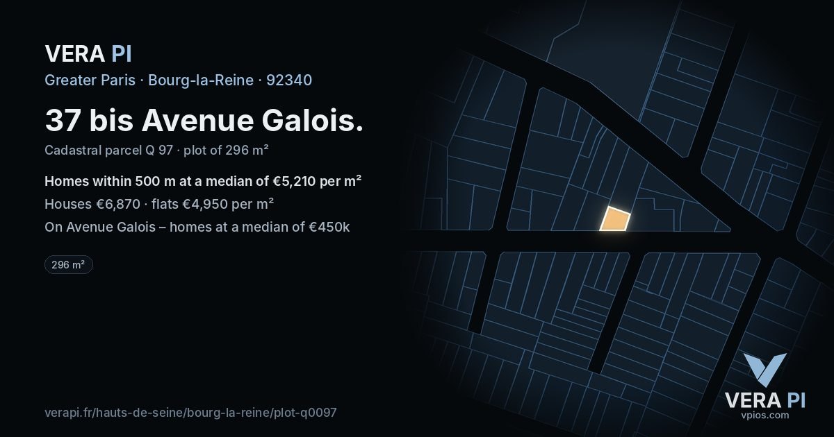 37 bis Avenue Galois, Bourg-la-Reine at night – the plot lit, the parcels around coloured by the prices near them