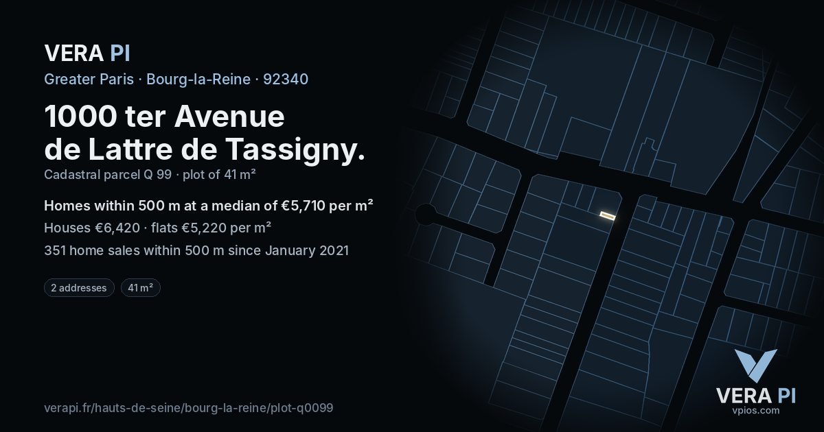 1000 ter Avenue de Lattre de Tassigny, Bourg-la-Reine at night – the plot lit, the parcels around coloured by the prices near them