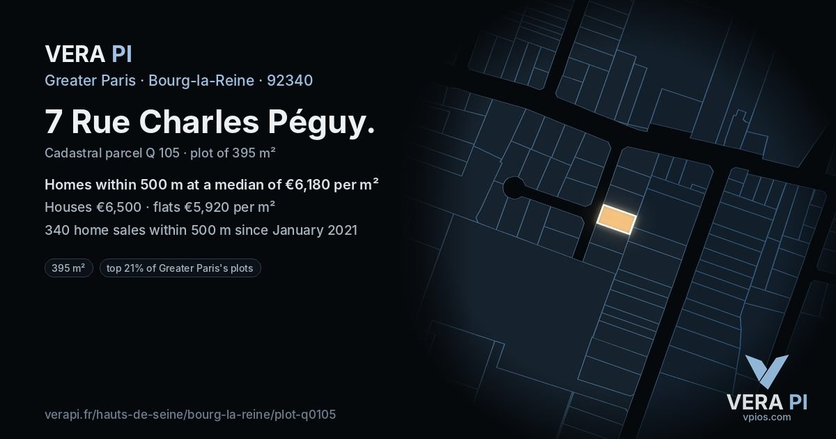 7 Rue Charles Péguy, Bourg-la-Reine at night – the plot lit, the parcels around coloured by the prices near them