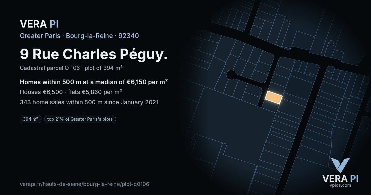 9 Rue Charles Péguy, Bourg-la-Reine at night – the plot lit, the parcels around coloured by the prices near them