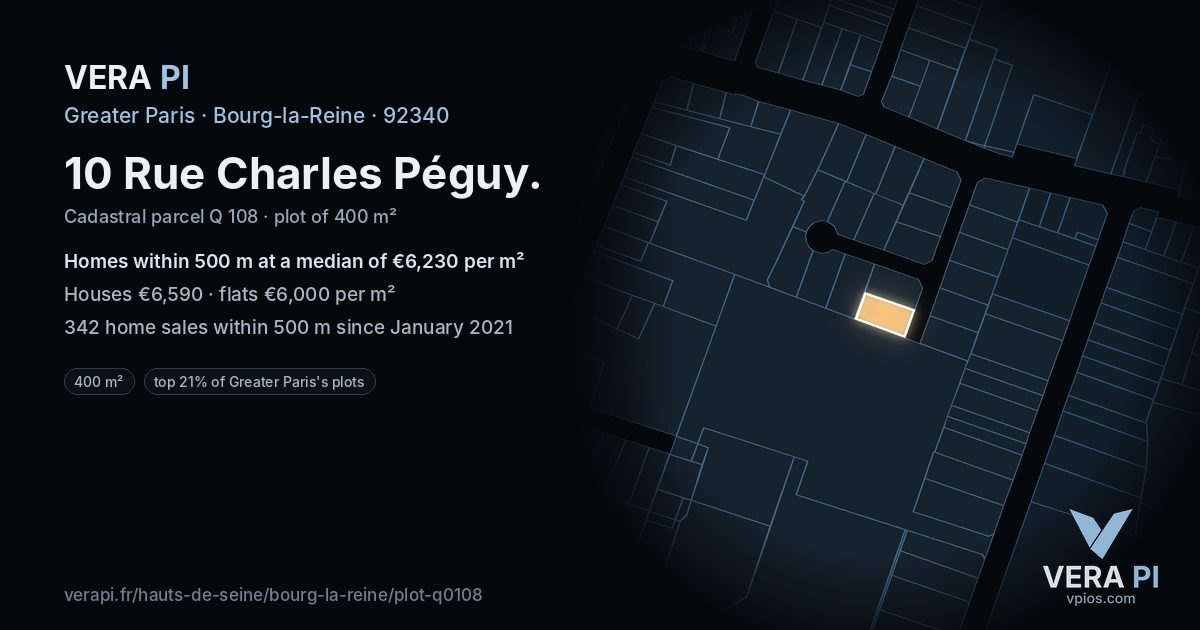 10 Rue Charles Péguy, Bourg-la-Reine at night – the plot lit, the parcels around coloured by the prices near them