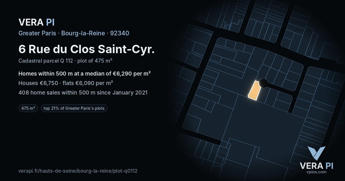 6 Rue du Clos Saint-Cyr, Bourg-la-Reine at night – the plot lit, the parcels around coloured by the prices near them