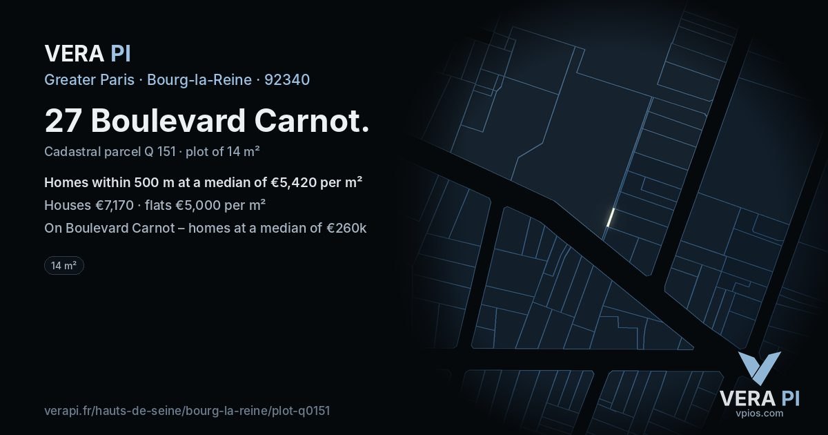 27 Boulevard Carnot, Bourg-la-Reine at night – the plot lit, the parcels around coloured by the prices near them