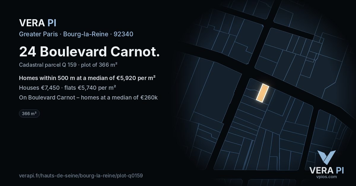 24 Boulevard Carnot, Bourg-la-Reine at night – the plot lit, the parcels around coloured by the prices near them